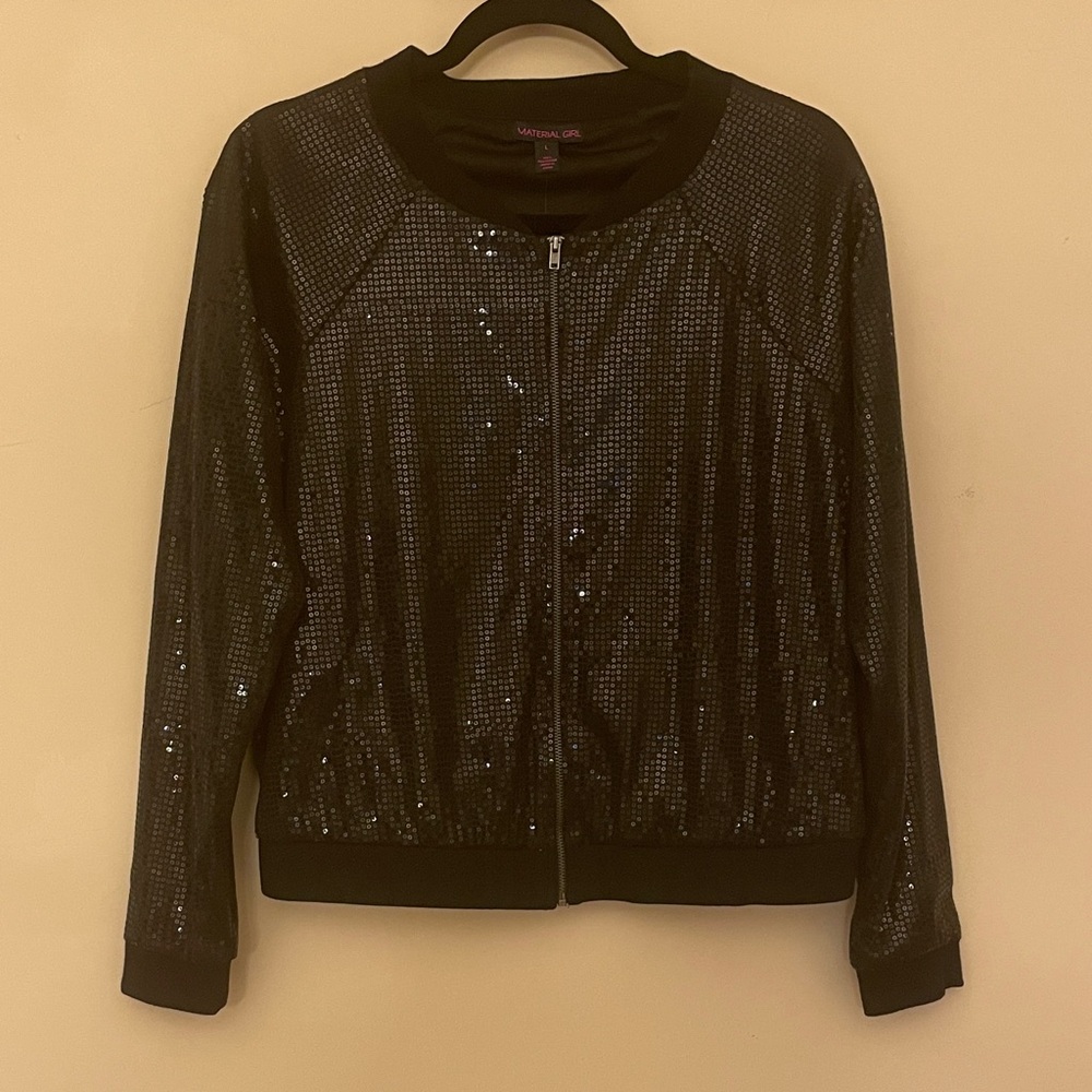 Material Girl Black Sequin Bomber Jacket